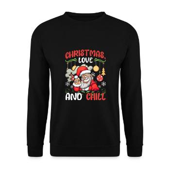 chill chilling Santa lustiger Spruch Weihnachten - Unisex Pullover - Schwarz - Vorne - Alina (178cm) & Michal (187cm)