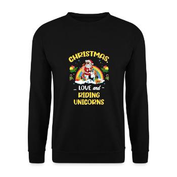 Einhorn Pferde Reitern Weihnachen Liebe Reiten - Unisex Pullover - Schwarz - Vorne - Alina (178cm) & Michal (187cm)