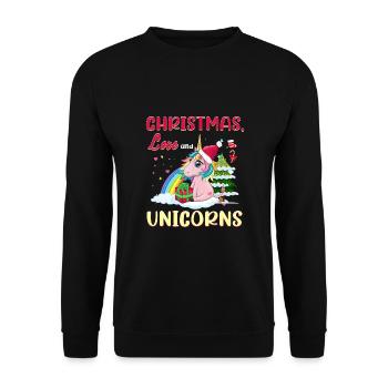 Einhorn Pferde Reitern Weihnachen Liebe Reiten - Unisex Pullover - Schwarz - Vorne - Alina (178cm) & Michal (187cm)