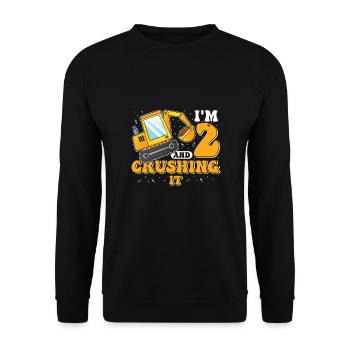 2. Geburtstag, 2 Jahre alt! Kids, Boy Junge Bagger - Unisex Pullover - Schwarz - Vorne - Alina (178cm) & Michal (187cm)