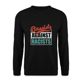Bassisten gegen Rassisten Bassspieler gegen Rechts - Unisex Pullover - Schwarz - Vorne - Alina (178cm) & Michal (187cm)