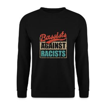 Bassisten gegen Rassisten Bassspieler gegen Rechts - Unisex Pullover - Schwarz - Vorne - Alina (178cm) & Michal (187cm)