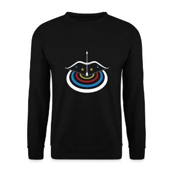Bogensport Bogenschütze Bogenschießen Pfeil Bogen - Unisex Pullover - Schwarz - Vorne - Alina (178cm) & Michal (187cm)