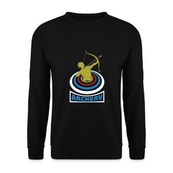 Bogensport Bogenschütze Bogenschießen Pfeil Bogen - Unisex Pullover - Schwarz - Vorne - Alina (178cm) & Michal (187cm)