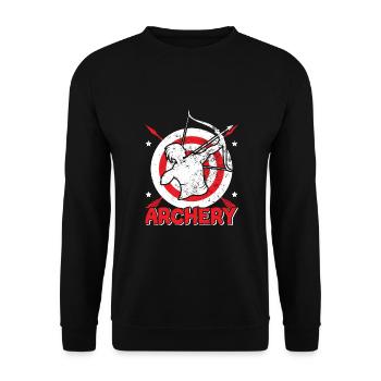 Bogensport Bogenschütze Bogenschießen Pfeil Bogen - Unisex Pullover - Schwarz - Vorne - Alina (178cm) & Michal (187cm)