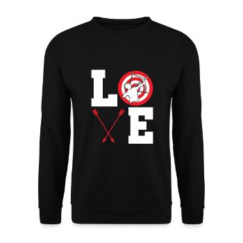 Bogensport Bogenschütze Bogenschießen Pfeil Bogen - Unisex Pullover - Schwarz - Vorne - Alina (178cm) & Michal (187cm)