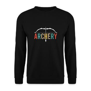 Bogensport Bogenschütze Bogenschießen Pfeil Bogen - Unisex Pullover - Schwarz - Vorne - Alina (178cm) & Michal (187cm)