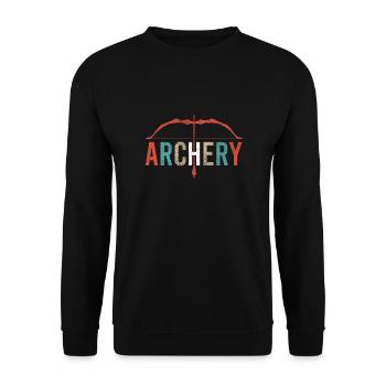 Bogensport Bogenschütze Bogenschießen Pfeil Bogen - Unisex Pullover - Schwarz - Vorne - Alina (178cm) & Michal (187cm)