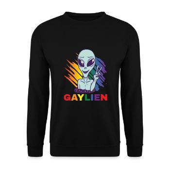 Gender Lesben, Schwule, Trans, Queer Regenbogen - Unisex Pullover - Schwarz - Vorne - Alina (178cm) & Michal (187cm)
