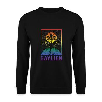 Gender Lesben, Schwule, Trans, Queer Regenbogen - Unisex Pullover - Schwarz - Vorne - Alina (178cm) & Michal (187cm)