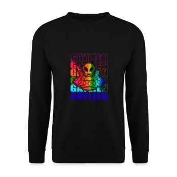 Gender Lesben, Schwule, Trans, Queer Regenbogen - Unisex Pullover - Schwarz - Vorne - Alina (178cm) & Michal (187cm)