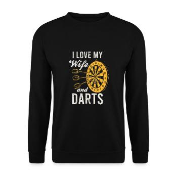 Darts Sport Verein, Dartscheibe, Pfeil Sport Dart - Unisex Pullover - Schwarz - Vorne - Alina (178cm) & Michal (187cm)