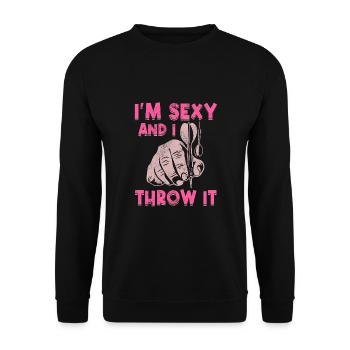 Darts Sport Verein, Dartscheibe, Pfeil Sport Dart - Unisex Pullover - Schwarz - Vorne - Alina (178cm) & Michal (187cm)