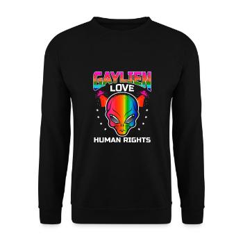 Gender Lesben, Schwule, Trans, Queer Regenbogen - Unisex Pullover - Schwarz - Vorne - Alina (178cm) & Michal (187cm)