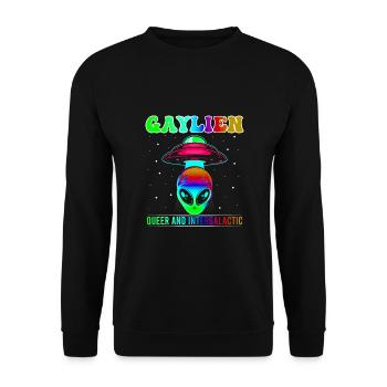 Gender Lesben, Schwule, Trans, Queer Regenbogen - Unisex Pullover - Schwarz - Vorne - Alina (178cm) & Michal (187cm)