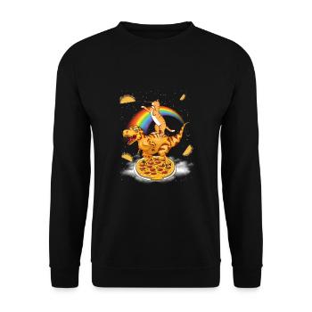 Science Fiction Cat, T-Rex Dinosaur Pizza Dino - Unisex Sweatshirt - black - Front - Alina (178cm) & Michal (187cm)