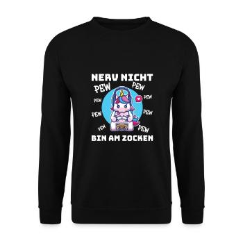 Gaming Einhorn, Zocken, Videospiel, Gamer - Unisex Pullover - Schwarz - Vorne - Alina (178cm) & Michal (187cm)