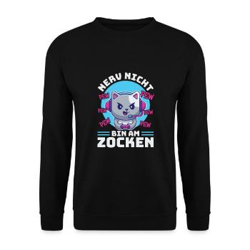 Gaming, Zocken, Videospiel, Grumpy Katze Gamer - Unisex Pullover - Schwarz - Vorne - Alina (178cm) & Michal (187cm)
