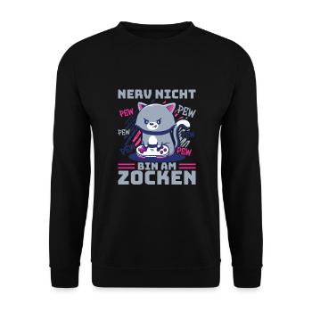 Gaming, Zocken, Videospiel, Grumpy Katze Gamer - Unisex Pullover - Schwarz - Vorne - Alina (178cm) & Michal (187cm)