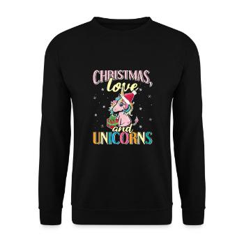 Einhorn Pferde Reitern Weihnachen Liebe Reiten - Unisex Pullover - Schwarz - Vorne - Alina (178cm) & Michal (187cm)