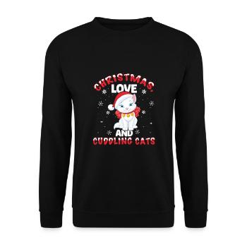 Chat, Câlin, Amour Animal, Noël, Amour Chats, - Sweat-shirt Unisexe - noir - Devant - Alina (178cm) & Michal (187cm)