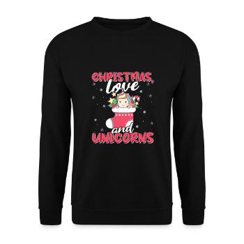 Einhorn Pferde Reitern Weihnachen Liebe Reiten - Unisex Pullover - Schwarz - Vorne - Alina (178cm) & Michal (187cm)