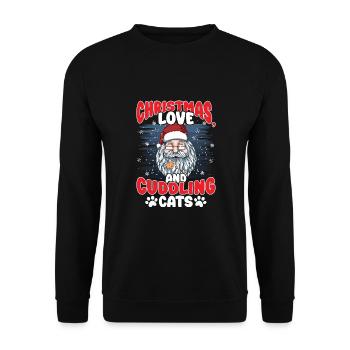 Chat, Câlin, Amour Animal, Noël, Amour Chats, - Sweat-shirt Unisexe - noir - Devant - Alina (178cm) & Michal (187cm)