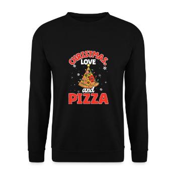 Pizza Junk Food lustiger Spruch Weihnachten, Liebe - Unisex Pullover - Schwarz - Vorne - Alina (178cm) & Michal (187cm)