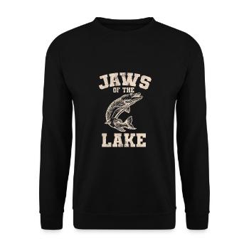 Angel, Angler, Fischer Fischen und Hecht Angeln - Unisex Pullover - Schwarz - Vorne - Alina (178cm) & Michal (187cm)