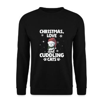 Chat, Câlin, Amour Animal, Noël, Amour Chats, - Sweat-shirt Unisexe - noir - Devant - Alina (178cm) & Michal (187cm)