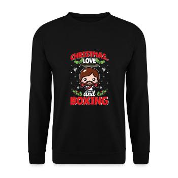 Christmas Love Boxing Boxer Weihnachtsgeschenk - Unisex Pullover - Schwarz - Vorne - Alina (178cm) & Michal (187cm)