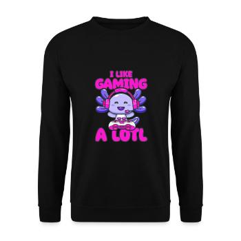 Gaming, Axolotl, Zocken, Videospiel, Einhorn Gamer - Unisex Pullover - Schwarz - Vorne - Alina (178cm) & Michal (187cm)
