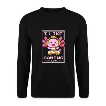 Gaming, Axolotl, Zocken, Videospiel, Einhorn Gamer - Unisex Pullover - Schwarz - Vorne - Alina (178cm) & Michal (187cm)