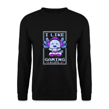 Gaming, Axolotl, Zocken, Videospiel, Einhorn Gamer - Unisex Pullover - Schwarz - Vorne - Alina (178cm) & Michal (187cm)