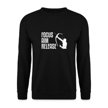 Bogensport Bogenschütze Bogenschießen Pfeil Bogen - Unisex Pullover - Schwarz - Vorne - Alina (178cm) & Michal (187cm)