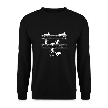Cat Music Sheet Music Musician Outfit! e.g. piano - Unisex Sweatshirt - black - Front - Alina (178cm) & Michal (187cm)
