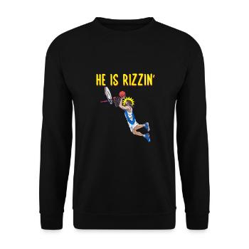 He is risen! Outfit für Ostern, Basketball Jesus - Unisex Pullover - Schwarz - Vorne - Alina (178cm) & Michal (187cm)