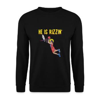 He is risen! Outfit für Ostern, Basketball Jesus - Unisex Pullover - Schwarz - Vorne - Alina (178cm) & Michal (187cm)