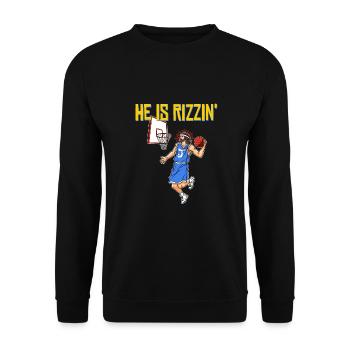 He is risen! Outfit für Ostern, Basketball Jesus - Unisex Pullover - Schwarz - Vorne - Alina (178cm) & Michal (187cm)