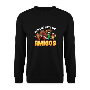 Lustiger Spruch "Chillen mit Meinen Amigos" Mexiko - Unisex Pullover - Schwarz - Vorne - Alina (178cm) & Michal (187cm)