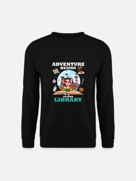 Lesen ist überall, Abenteuer beginnt in Bibliothek - Unisex Pullover - Schwarz