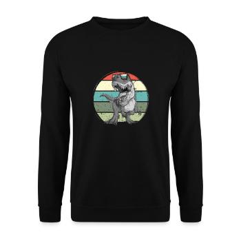 Dinosaurier Mit Retro Vintage Nerd Geek Dino T-Rex - Unisex Pullover - Schwarz - Vorne - Alina (178cm) & Michal (187cm)