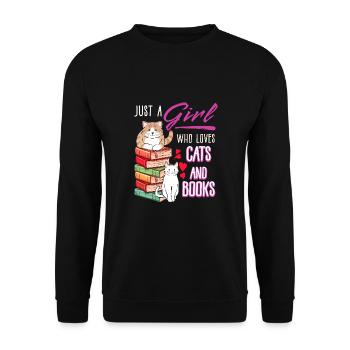 Cats, Cat Lover, Books, Reading, Girl - Unisex Sweatshirt - black - Front - Alina (178cm) & Michal (187cm)
