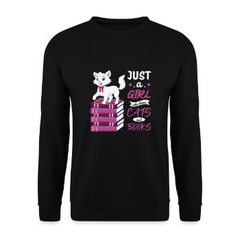 Cats, Cat Lover, Books, Reading, Girl - Unisex Sweatshirt - black - Front - Alina (178cm) & Michal (187cm)