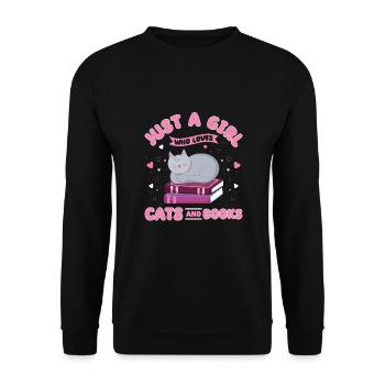 Cats, Cat Lover, Books, Reading, Girl - Unisex Sweatshirt - black - Front - Alina (178cm) & Michal (187cm)
