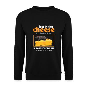 Funny Cheese Mouse Nerd for Humor Lovers - Unisex Sweatshirt - black - Front - Alina (178cm) & Michal (187cm)