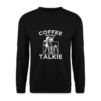 Coffee Talkie Funny Breakfast Meme, Ouote, Coffee - Unisex Sweatshirt - black - Front - Alina (178cm) & Michal (187cm)