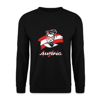 Sport Österreich, Austria, Fußball Sportfan - Unisex Pullover - Schwarz - Vorne - Alina (178cm) & Michal (187cm)