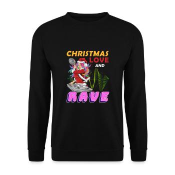 Weihnachten Disco, Rave, Techno, House, Goa, Party - Unisex Pullover - Schwarz - Vorne - Alina (178cm) & Michal (187cm)