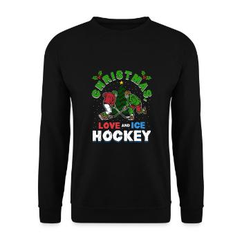 Weihnachten, Liebe und Eishockey Magie auf dem Eis - Unisex Pullover - Schwarz - Vorne - Alina (178cm) & Michal (187cm)